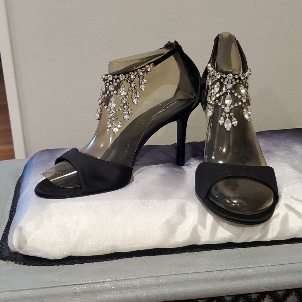 Formal black dress heel with jeweled ankle strap